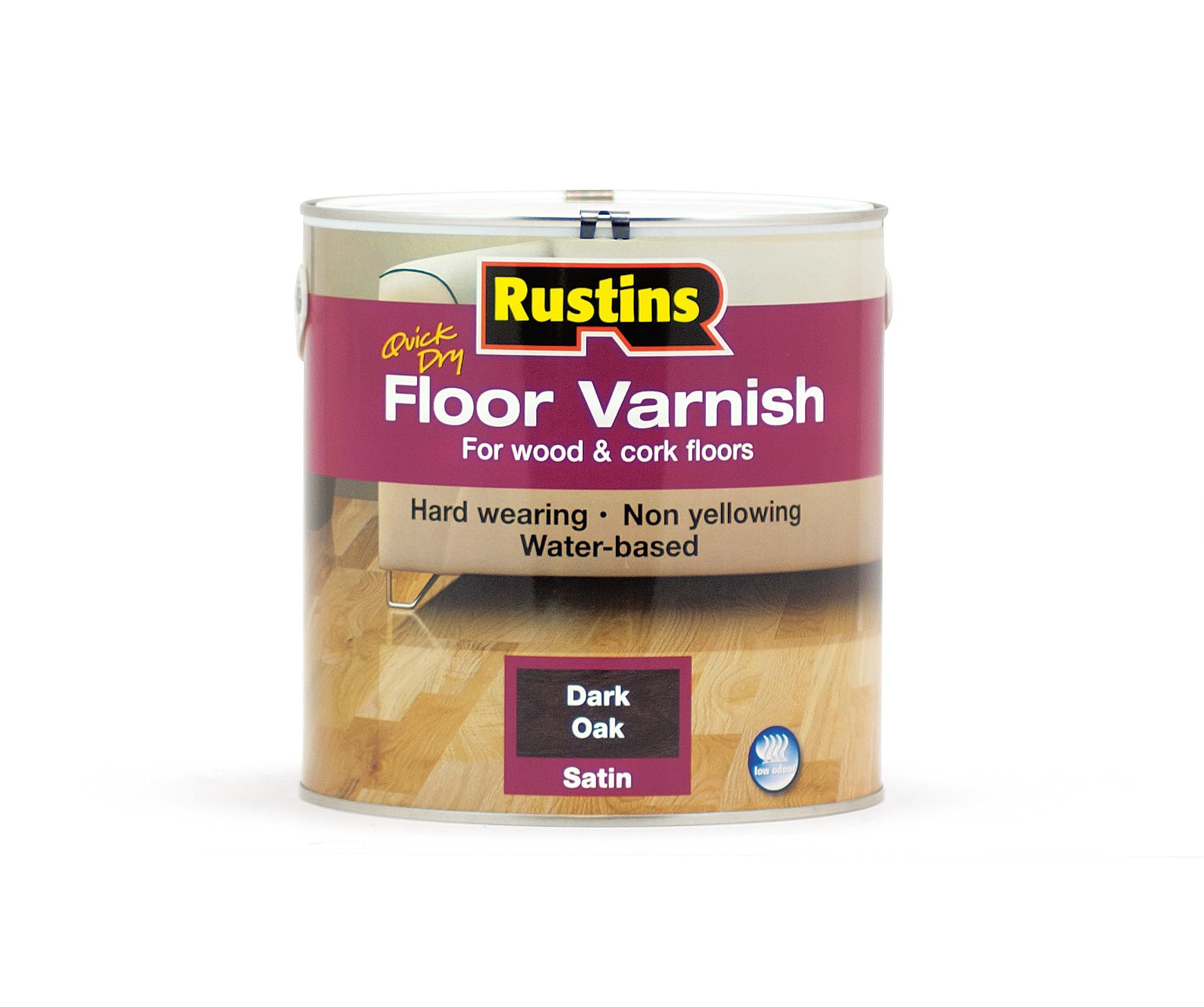 Rustins Floor Varnish Dark Oak 2.5Ltr - Water Resistant - Quick Drying - Satin Finish - Brown