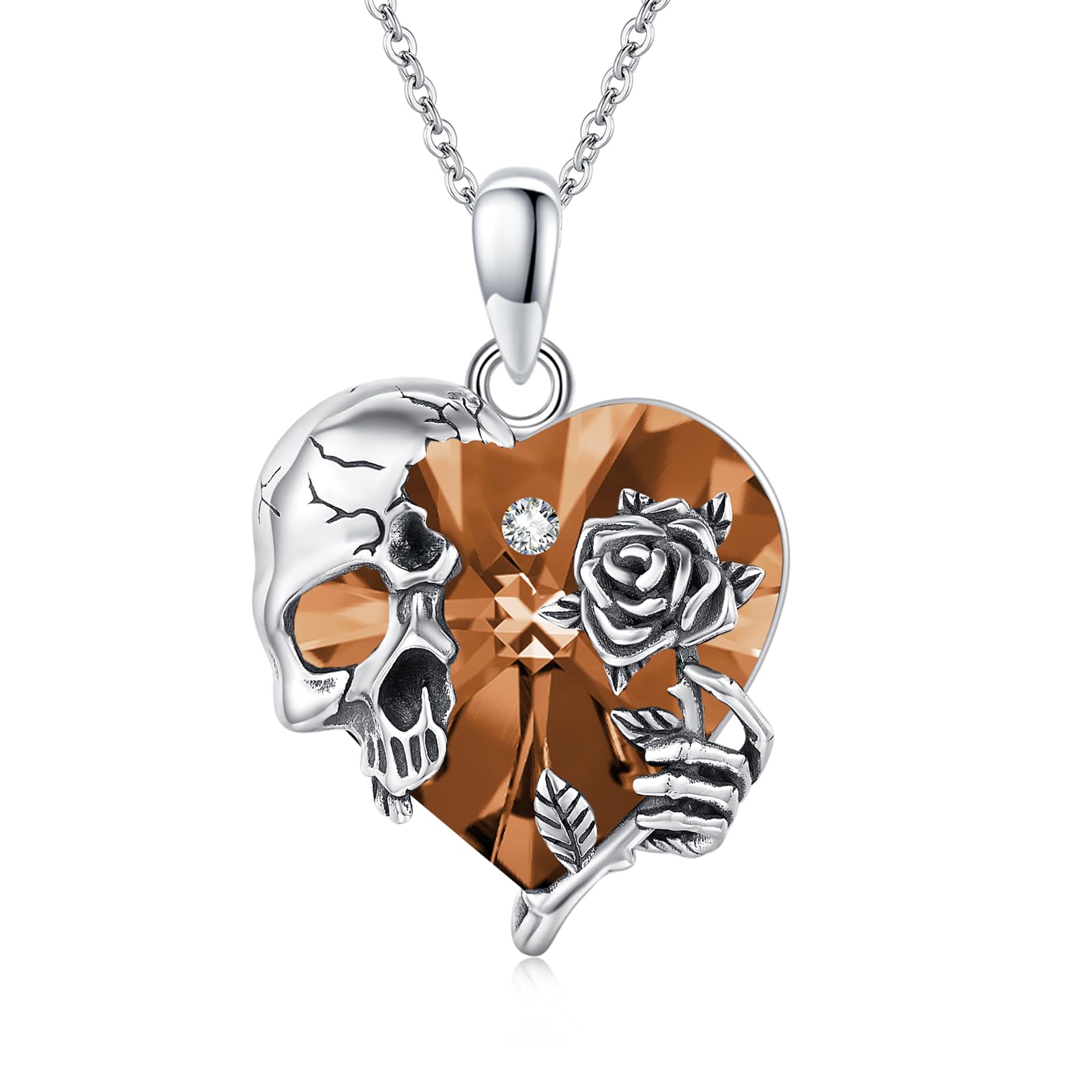 Silver Skull Birthstone Necklace Gothic Pendant Gothic Jewelry For Women