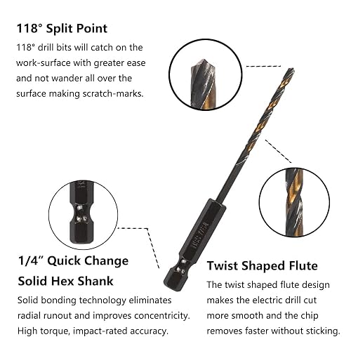 Miniatura 3 de VALYRIANTOOL Juego de 10 brocas de impacto de 116 pulgadas, juego de brocas hexagonales, juego de brocas de oro negro, juego de brocas HSS de cambio