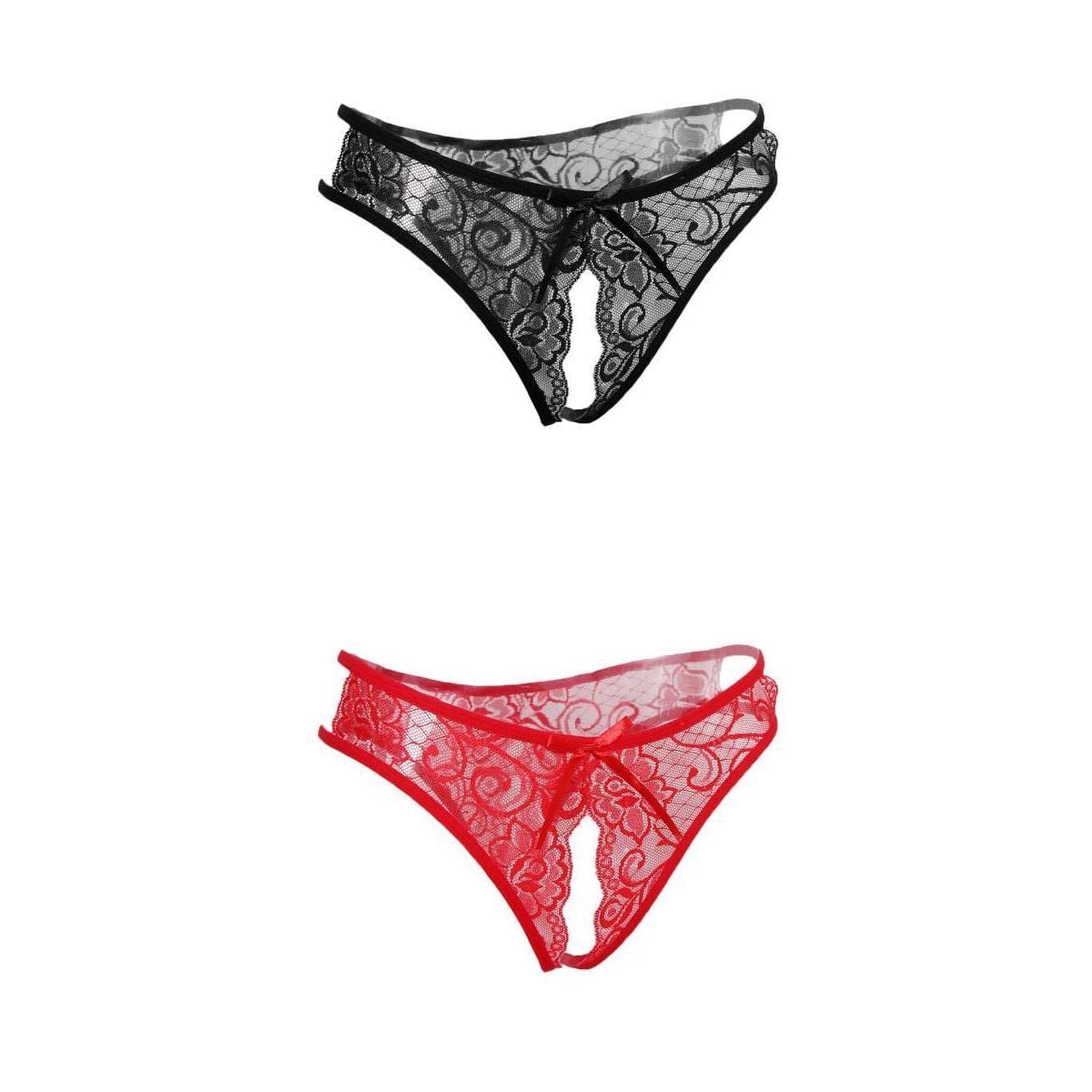 2pcs Womens Sexy Floral Lace Thong Underwear Crotchless Panties Lingerie-image-21