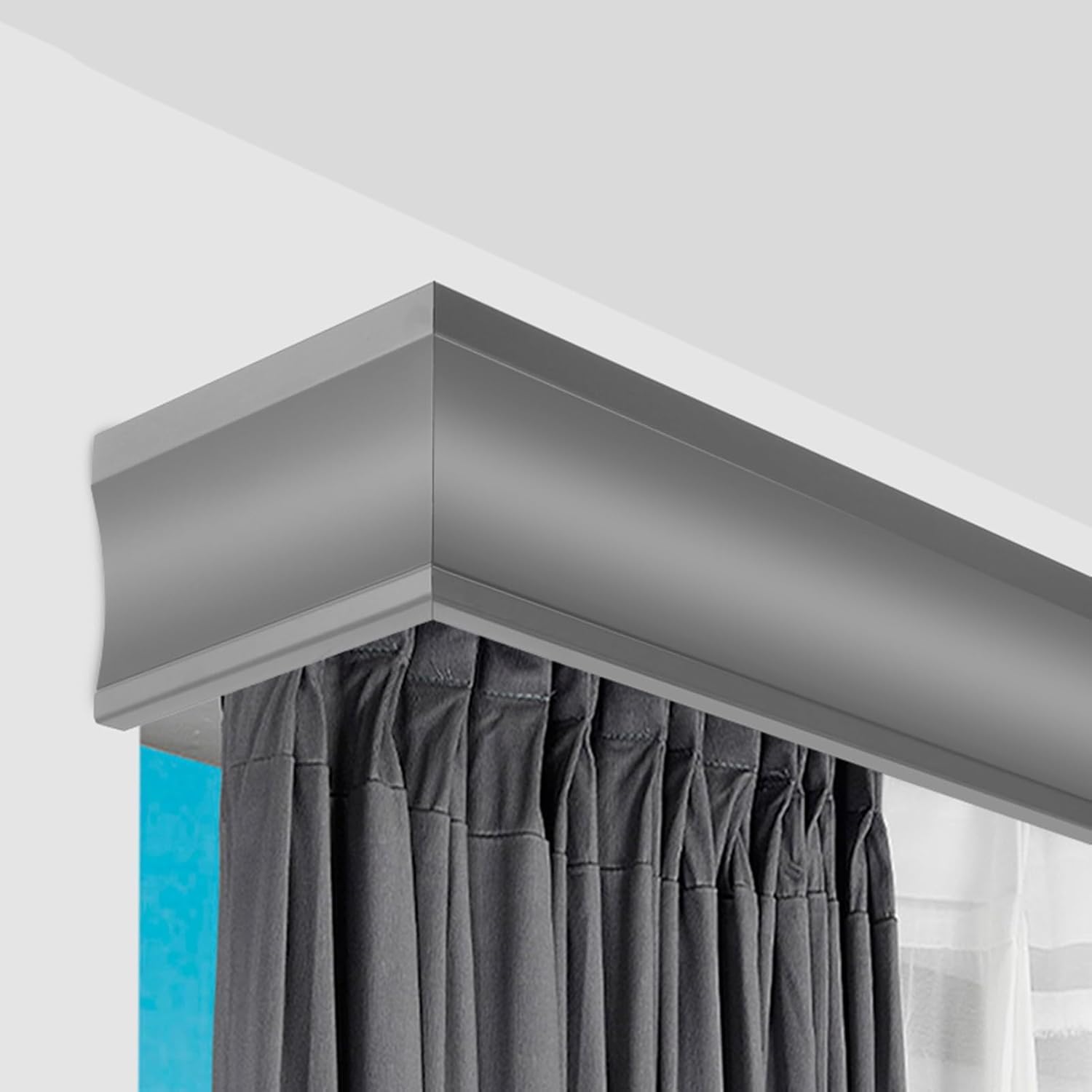 GLDYTVF 3in1 Curtain Track System with Valance & Double Rods Metal Drapery Hardware Custom Length Gray Pelmet Box 1.8m (5.9ft) for Window Treatments & Home Decor