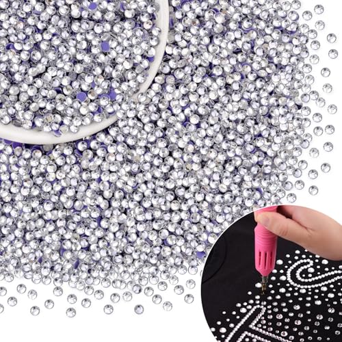 8000Pcs Hotfix Rhinestones for Clothing Clear SS10 Iron On Flatback Glass Gems Bedazzler Crystals Rhinestones for Crafting Clothes Hats Shoes Fabric Bedazzling Decor Nail Art