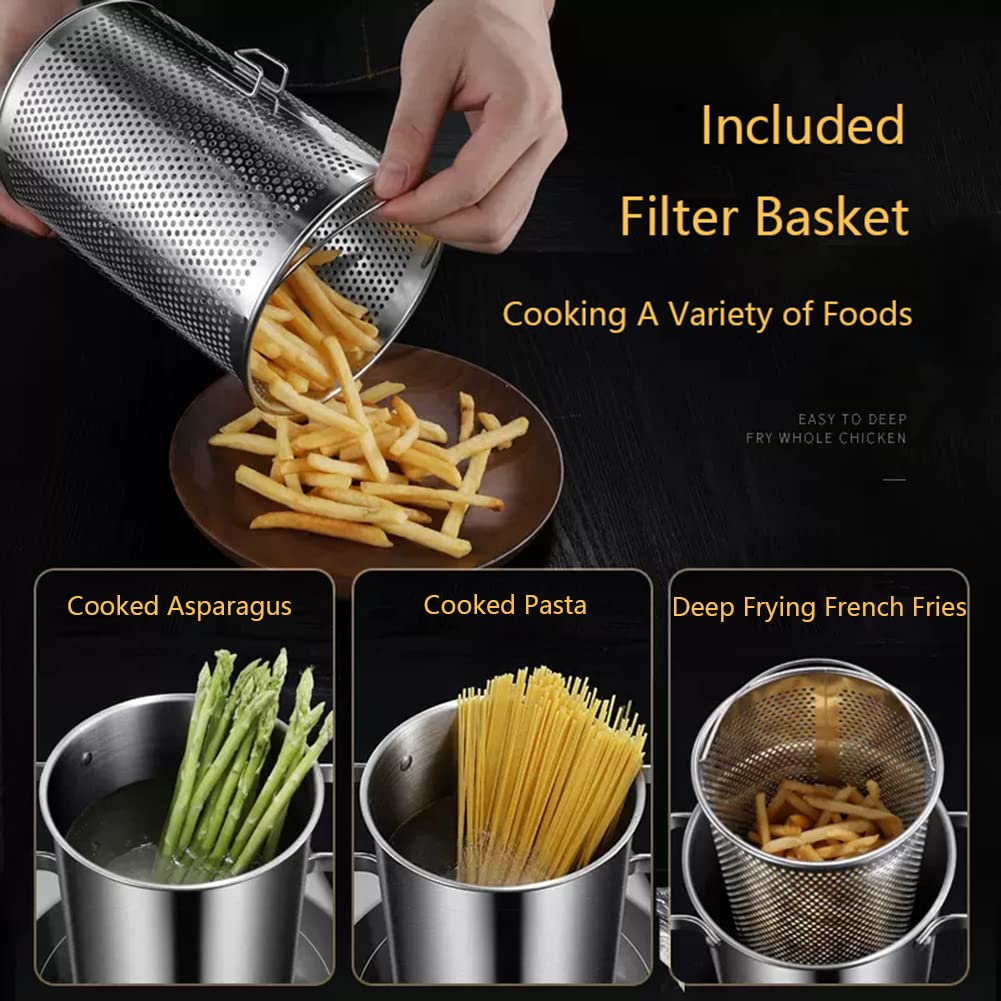 Spargeltopf, 304 Edelstahl, Gemüsedampfer, Spaghetti-Nudelkocher, Öl-Fritteuse, Heimküche, Kochwerkzeug mit Korb und Deckel, 4,2 l, BPA-frei