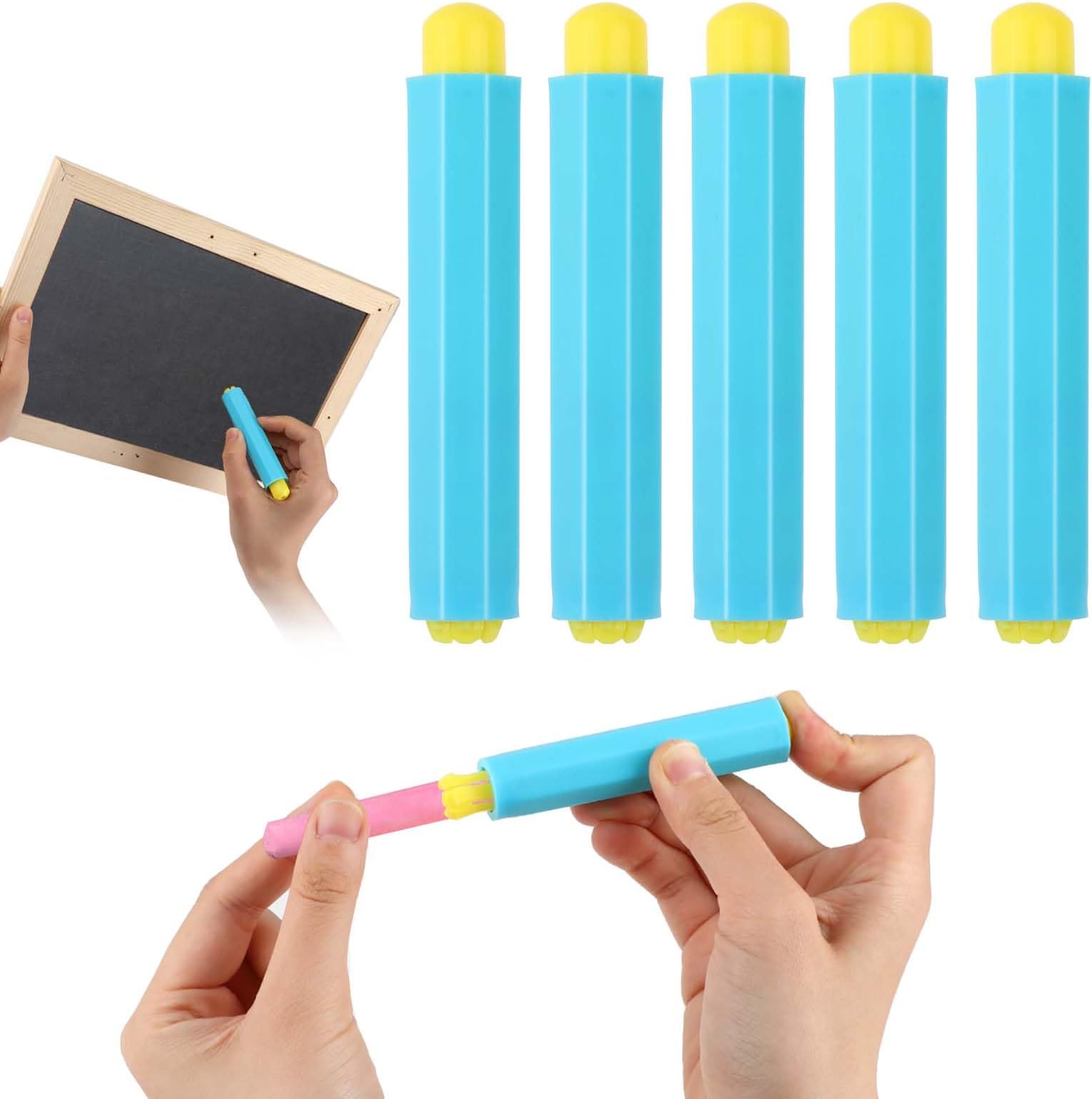 Qianyu 5-Piece Colorful Plastic Chalk Holders - Blackboard Adjustable Chalk Clip Set for Teachers & Kids - Protects Hands