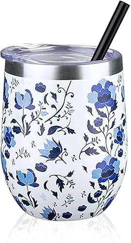 Miniatura 12 de Vaso térmico para vino de 12 oz con tapa y pajita, vasos térmicos para vino de acero inoxidable sin tallo de doble pared al vacío, vasos a granel