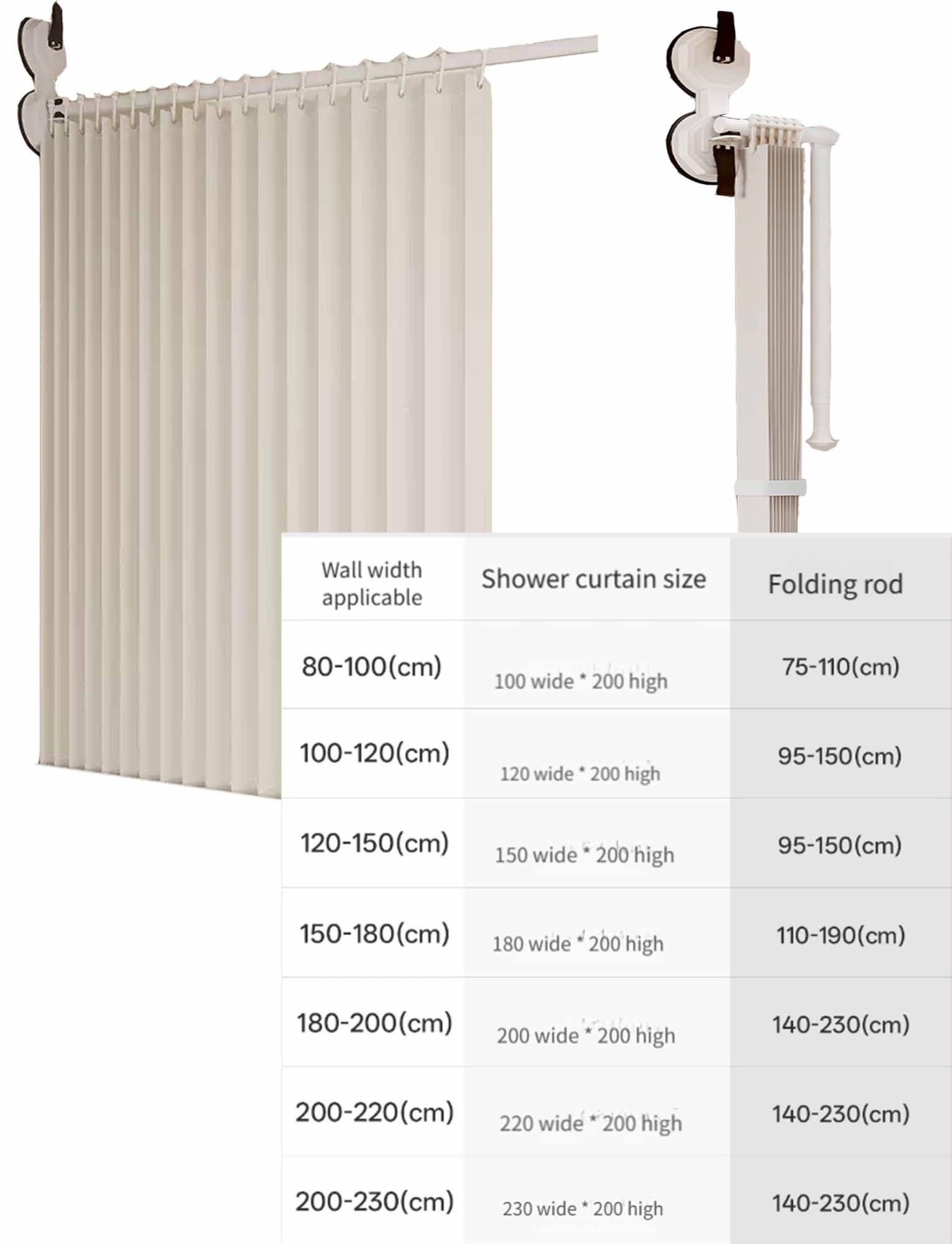 Cortina de ducha ajustable sin taladro, divisor de baño plegable impermeable con ventosas, barra de ducha extraíble para separación en húmedo y seco, fácil de instalar