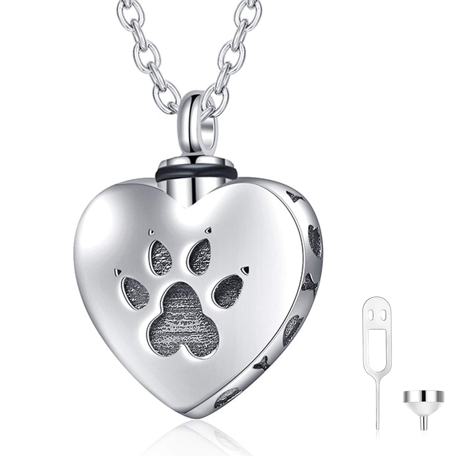 cluisUrn Necklace for Ashes Cremation Necklace Paw Print Pet Urn Heart Necklace Animal Cremation Jewelry for Ashes Memorial Keepsake Jewelry for Women Dog's Cat's Pet Ashes