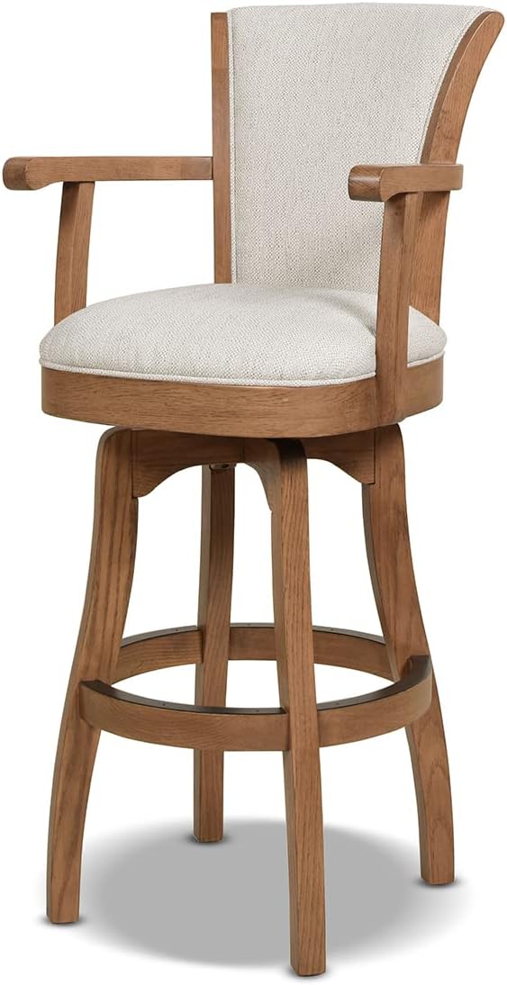 Jennifer Taylor Home Williams Set of Two 31” Swivel Bar Stool with Armrests, White Pepper Stain Resistant High Performance Polyester
