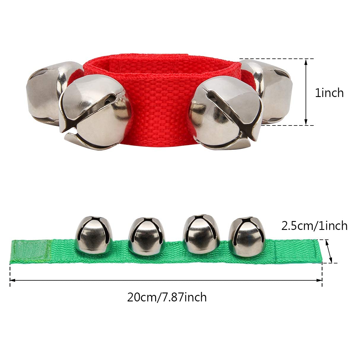 Coolrunner 2 piezas/4 campanas de muñeca musicales de Navidad, pandereta, cascabeles de percusión, sonajeros para orquesta (rojo y verde)