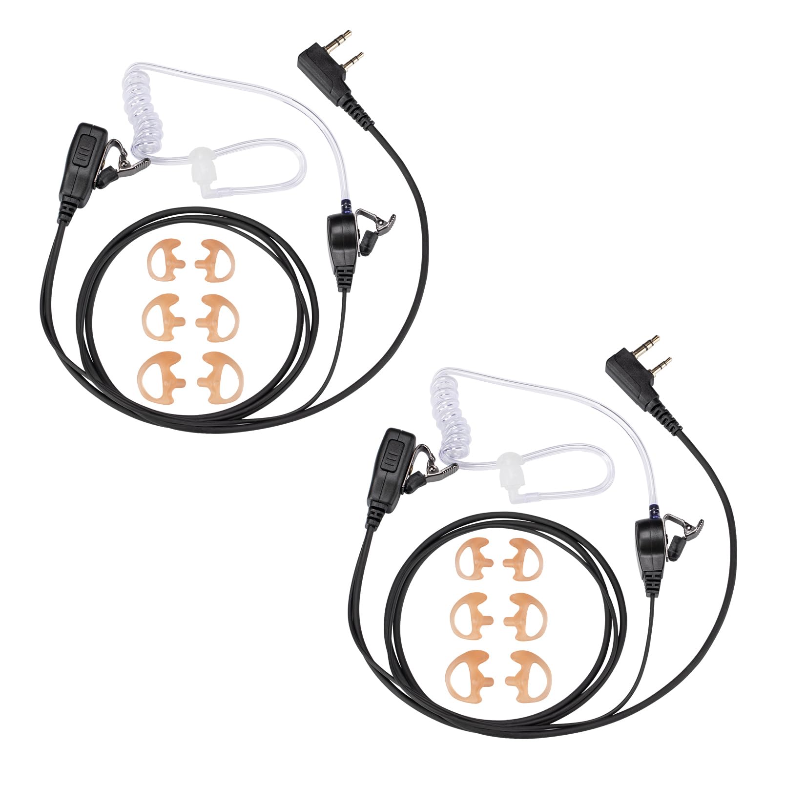 AIRSN 2 Pin FBI Earpiece for Walkie Talkie with Clear Sound PTT MIC&Soft and Comfort Acoustic Tube for UV-5R BF-F8HP BF-888S, Kenwood TK3230 Two Way