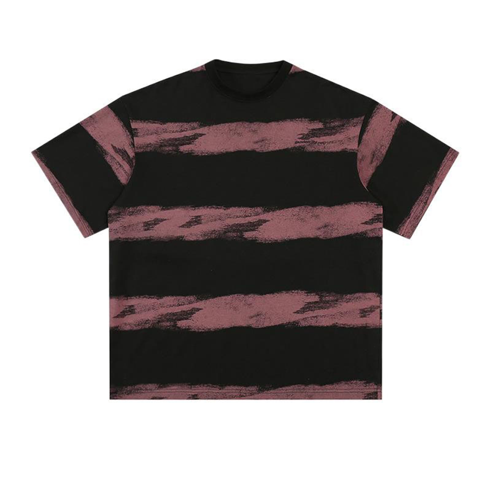 T-Shirt Cotone Uomo Estate Righe Stampato Larga Manica Corta