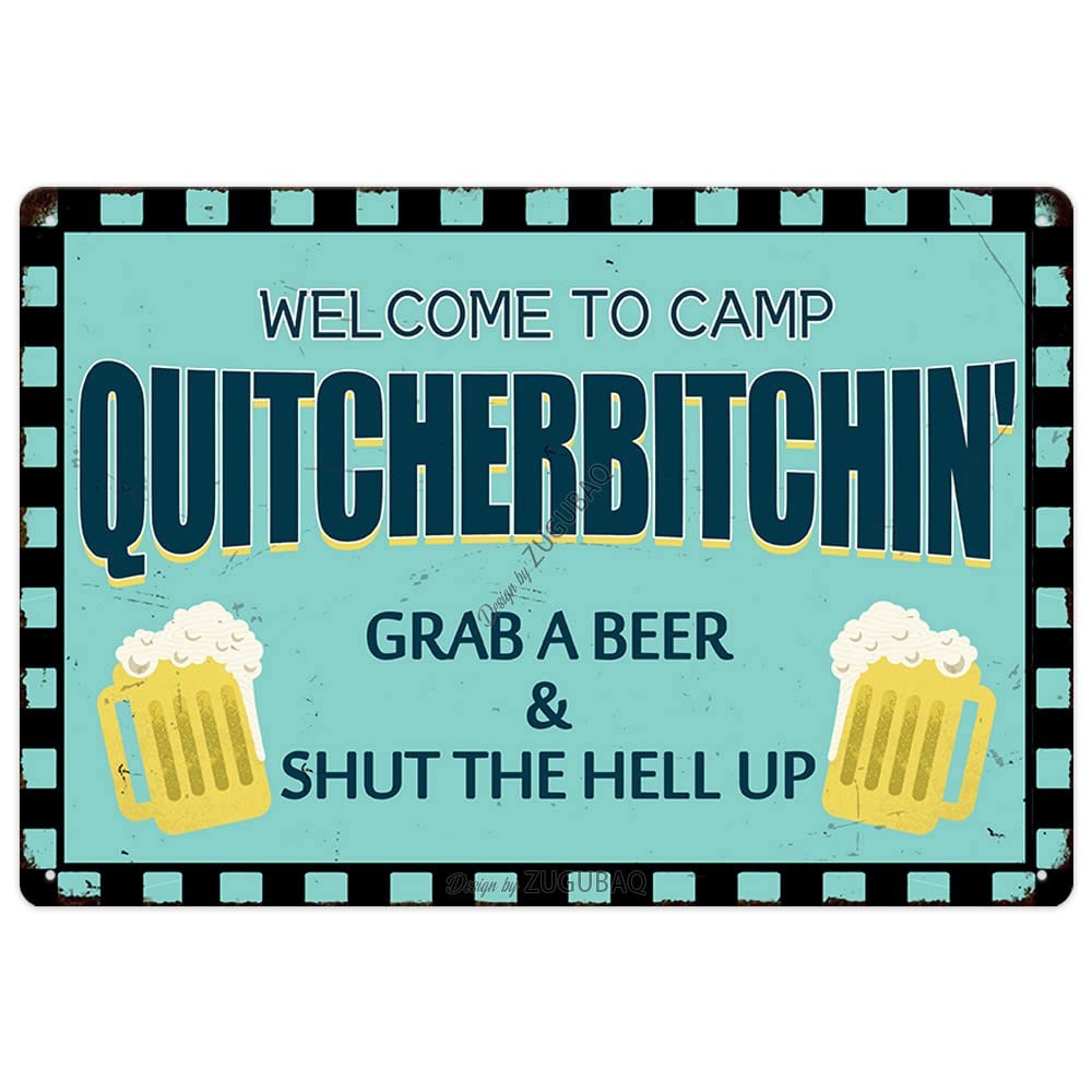 Vintage Metal Funny Camping Tin Sign-Welcome To Camp Outdoor Porch Patio Home Kitchen Garden Bar Beer Poster Retro Decor Art 8X12 Inch Wall Decor