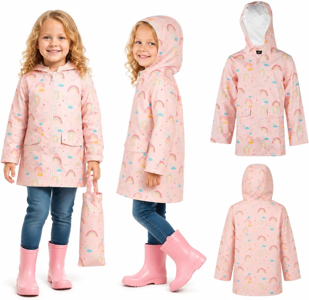 A2Z 4 Kids Girls Raincoat Long Sleeves Hooded Jacket Wind Shower Resistant Raincoat Girls Jackets Age 5-13 Years