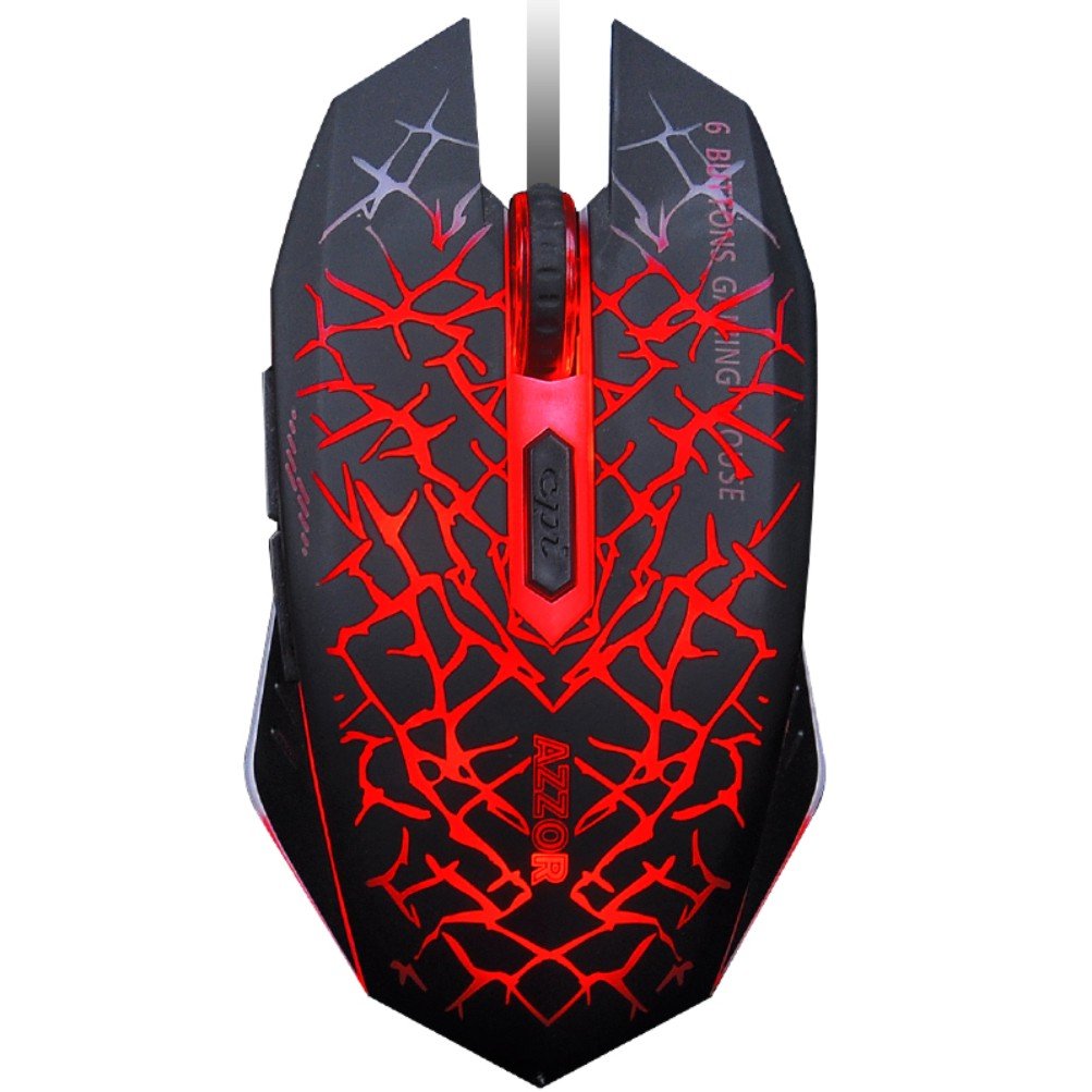 TENMOS H6 Computer Backlit Wired Gaming Mouse Silent Click Ergonomic Optical Light-up Mouse for PC/Mac/Laptop, 6 Buttons, 2400 CPI (Red Light)
