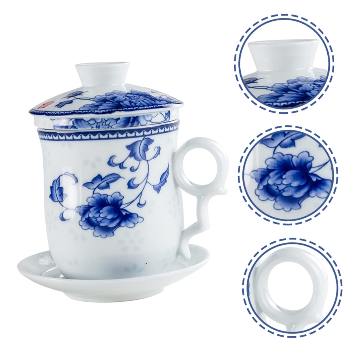 Alipis Taza de Té China Tradicional de Cerámica, Juego de 1 Pieza | Tapa y Platillo, para Hogar y Restaurante, Estilo Chino Clásico, Apta para Leche o Café