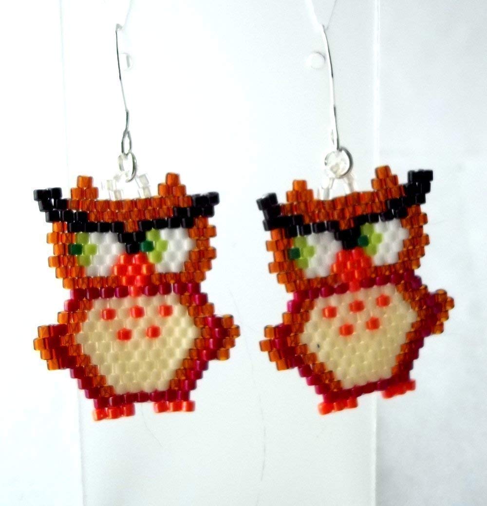 Handmadeby Artie Brown Owl Seed Bead Dangle Earrings Desertcart