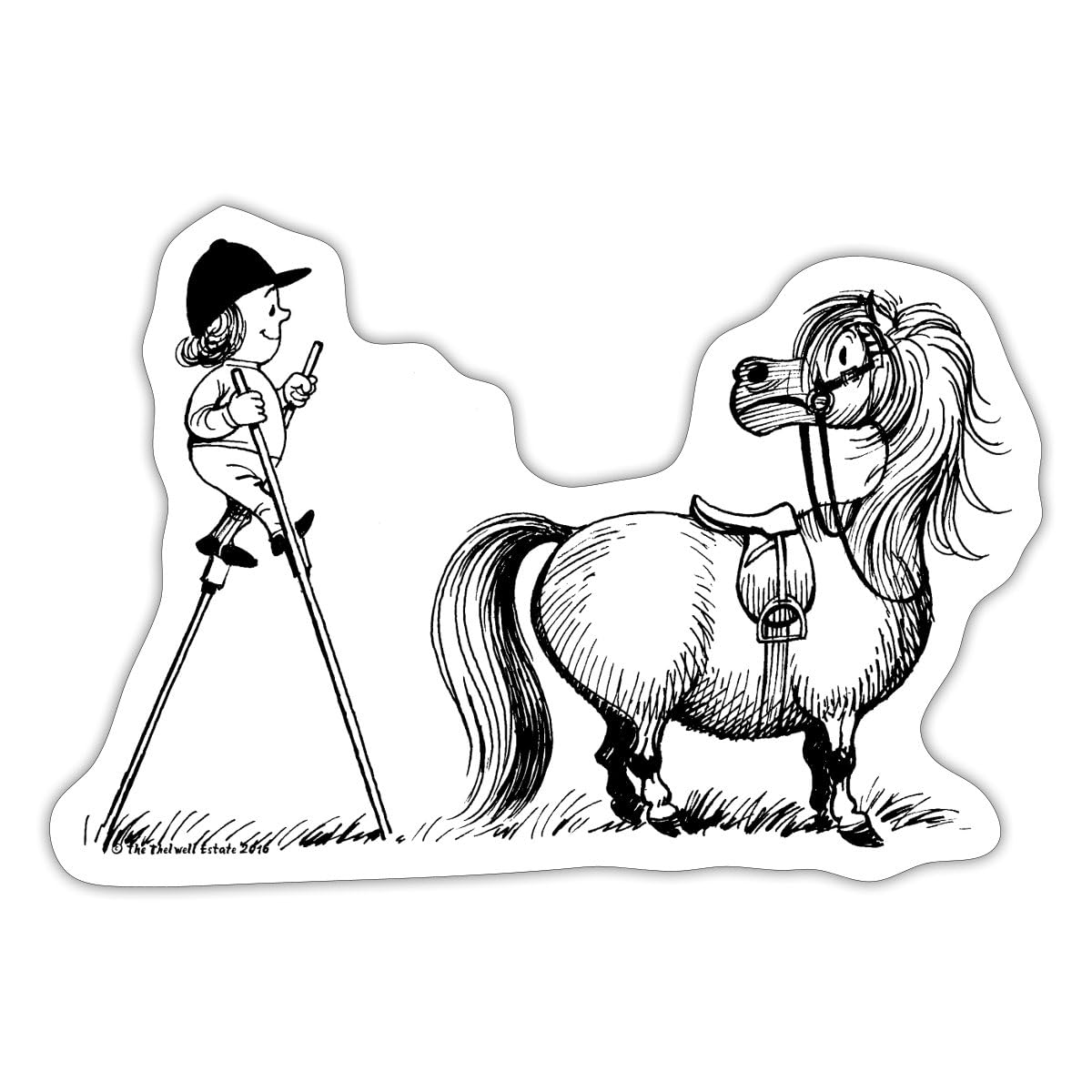 Thelwell Penelope Mounting Horse with Stilts Sticker Size S (10 x 10 cm)
