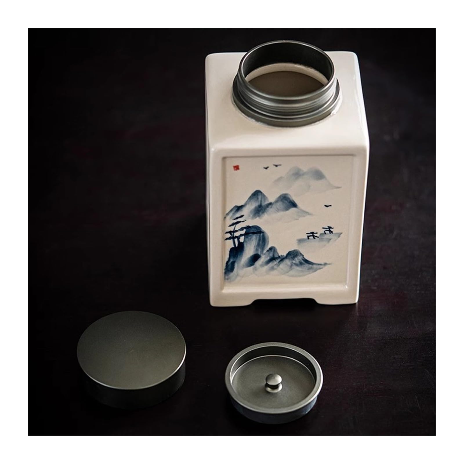 REIK Contenitore per il tè in Ceramica Lattine da tè in ceramica dipinte a mano, lattine sigillate rettangolari for uso domestico, lattine da tè for il risveglio del tè verde, piccoli magazzini di tè