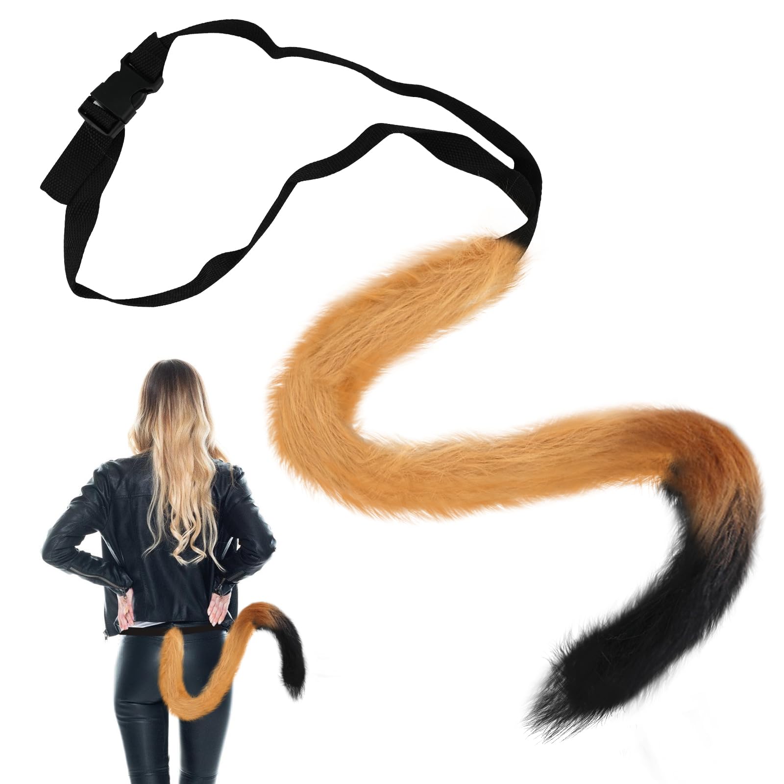 GLAITC Cola de piel Sintética de Felpa,Cola de Piel de Gato Larga Disfraz de Cola de Animal Fiesta de Disfraces de Animales Fiesta para Niños Adultos Disfraces de Halloween,80 cm