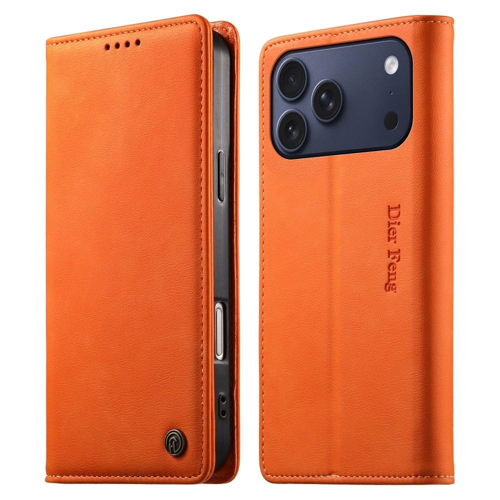 Étui portefeuille iPhone 11 Pro orange avec fermeture magnétique