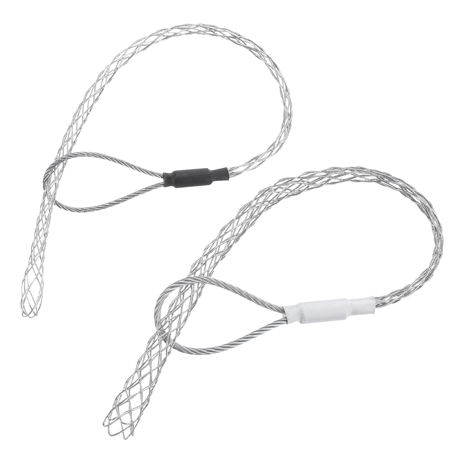 QUARKZMAN Kabelzuggriff für 6-10mm+15-20mm Kabel (Schwarz+Weiß) 26/39cm, 0.85/1.28FT Drahtgeflecht-Ziehsocken Griff Einzelkopf verzinkter Stahldrahtgriff Netzabdeckung glatt