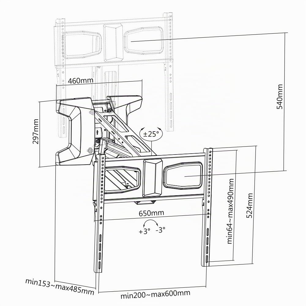 myWall HP60L - Supporto da parete motorizzato per schermi piatti da 37" a 70" (94-178 cm), portata 35 kg, telecomando radiocomandato, girevole
