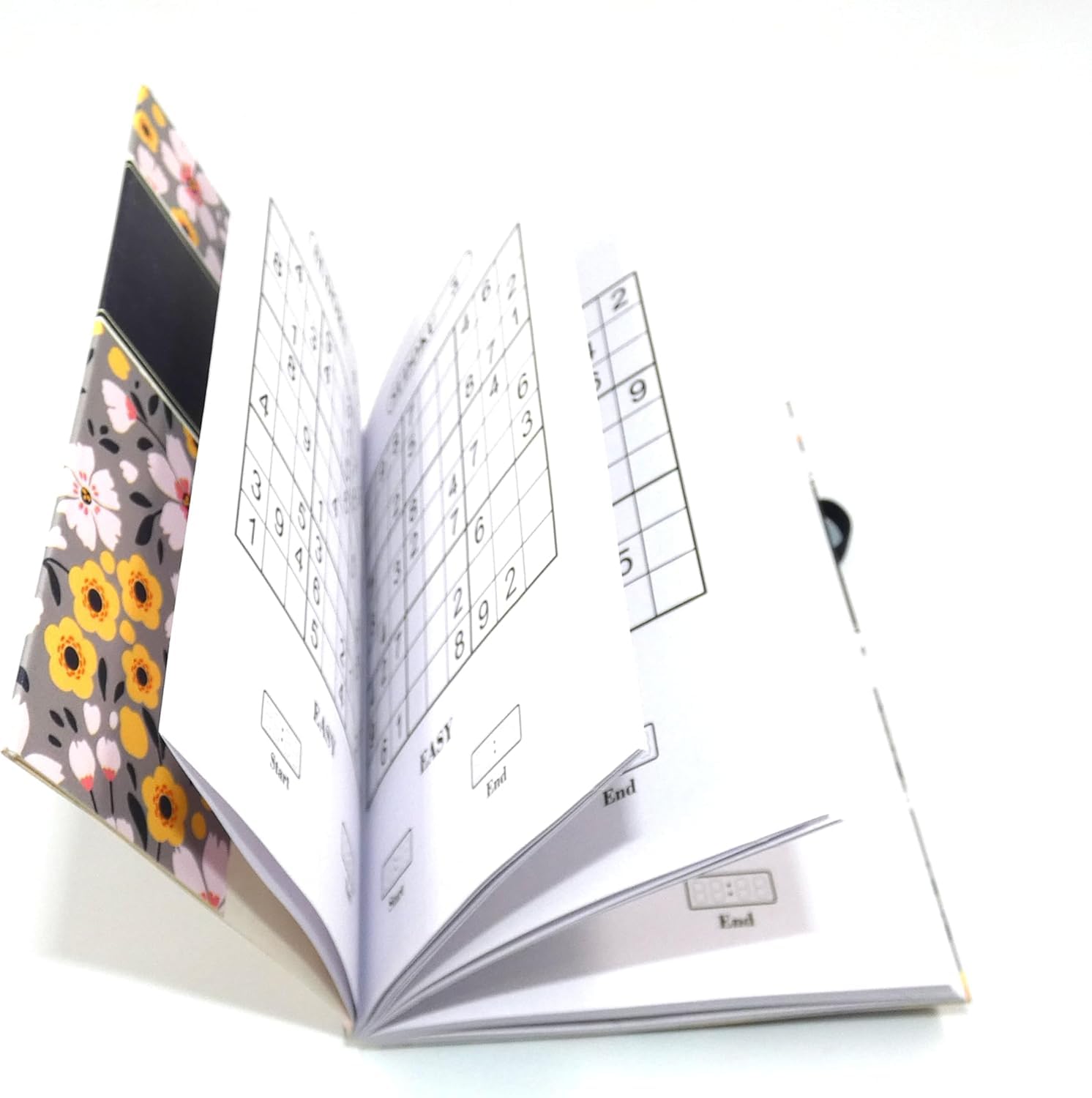 Sixstore - Juego de 2 libros de viaje de bolsillo A6, sudoku y crucigramas, tamaño 15 x 10,5 cm con banda elástica, floral