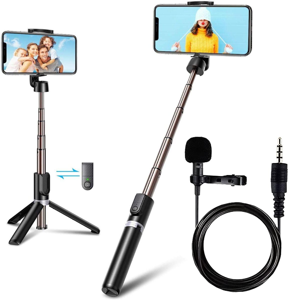 GADGETSWEAR Selfie Stick, Extendable Selfie Stick with Wireless Remote and Tripod Stand,(Combo with Collar Mic) Portable, Lightweight, Compatible with All Smartphone and Mobile (Black) (B0D8GT665H) Amazon Price History, Amazon Price Tracker