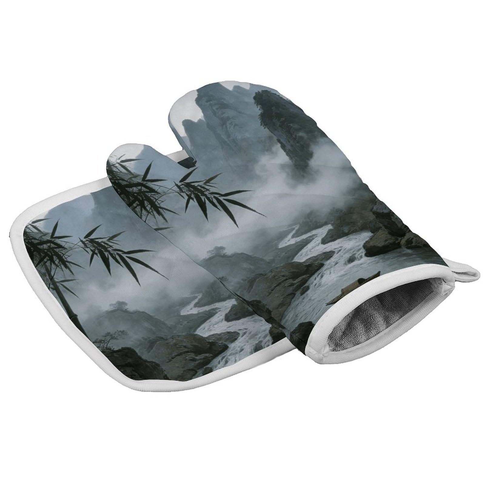Fodpand Style Rainy And Misty Return Of The Boat Oven Mitt Set With Lanyard, Cooking Mitt, Protective Thermal Insulation,Kitchen Mitt For Baking, Cooking, Grilling, Microwave