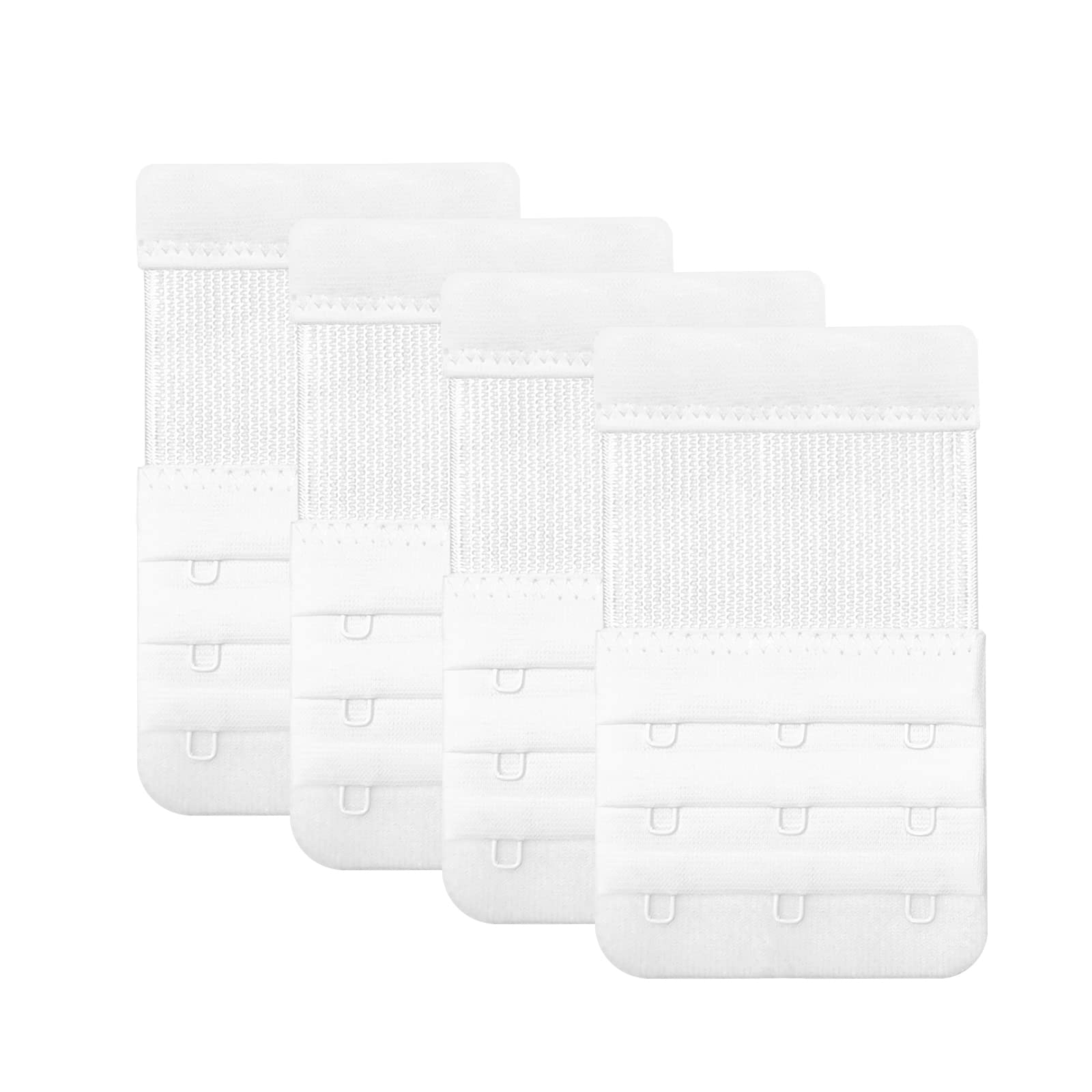 BoomTeckWomen's Bra Extenders 2 Hook / 3 Hook / 4 Hook, Soft and Comfortable Elastic Stretchy Bra Extension Strap, White, 3 Hook 3/4" Spacing, One Size