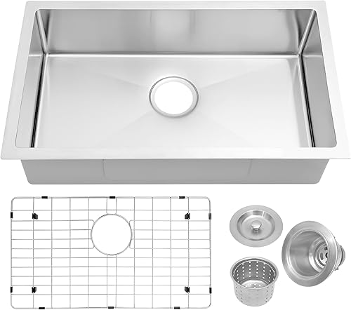 MILOSEN Fregadero de cocina de montaje inferior, fregadero de cocina de acero inoxidable de 27 x 16 pulgadas, fregadero de cocina de un solo tazón,