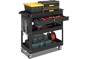 3 Tier Tool Cart on Wheels with Lockable Drawer-Perfect for Mechanics, Warehouses, and Repair Shops