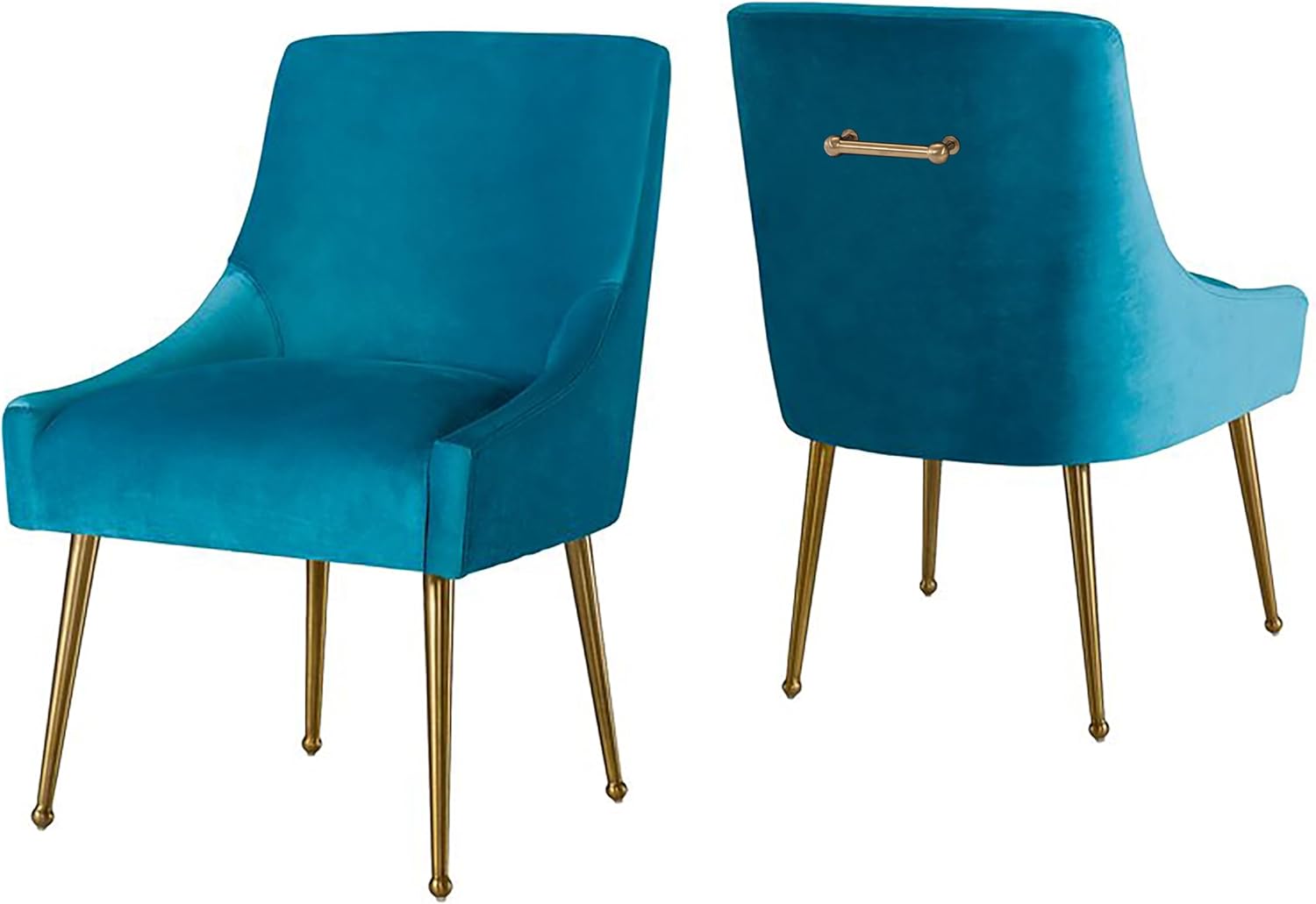 Clihome Velvet Dining Chairs Set of 2 with Gold Legs, Upholstered Kitchen Chairs Armless Accent Chair with Back and Gold Pull Trim for Kitchen Dining Room, Black