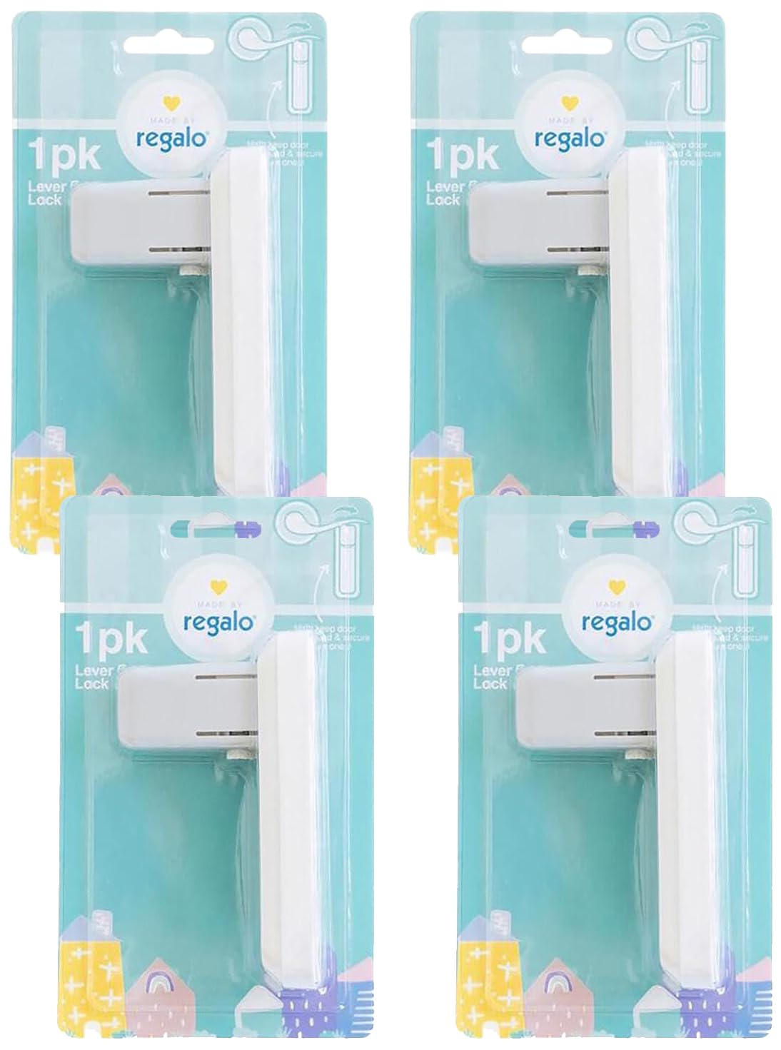 Regalo Home Safety Lever Door Lock, Award-Winning Brand, 3M Adhesive Child Proof Door Lock, White (Pack of 4)