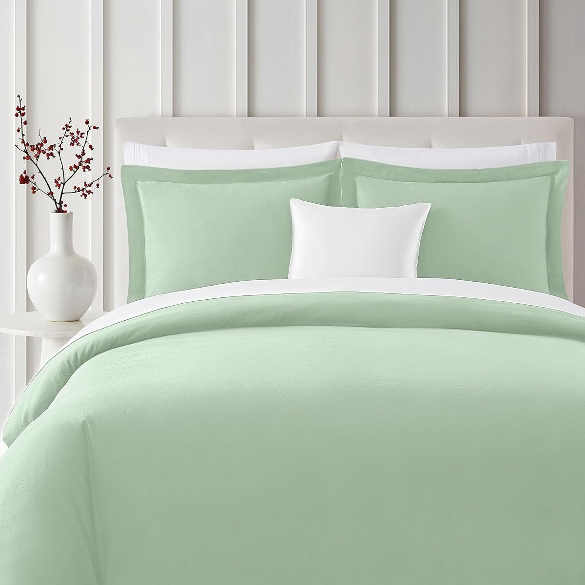 Duvet Cover Flannel Set - Soft 100% Organic Cotton Bedding Sets & Collections - Button Closure & Corner Ties (King, Sage)