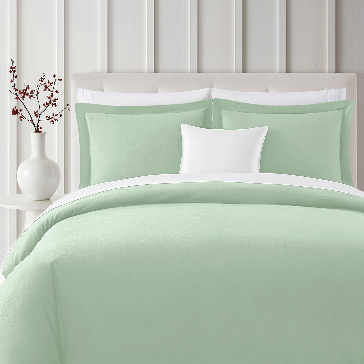 Mellanni Duvet Cover Flannel Set - Soft 100% Organic Cotton Bedding Sets & Collections - Button Closure & Corner Ties (King, Sage)