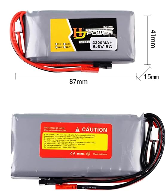 Foto 4 de 4 de Yangers Paquete de 2 baterías de repuesto recargables de 6.6 V 2200 mAh con conector de enchufe JST FUTABA…