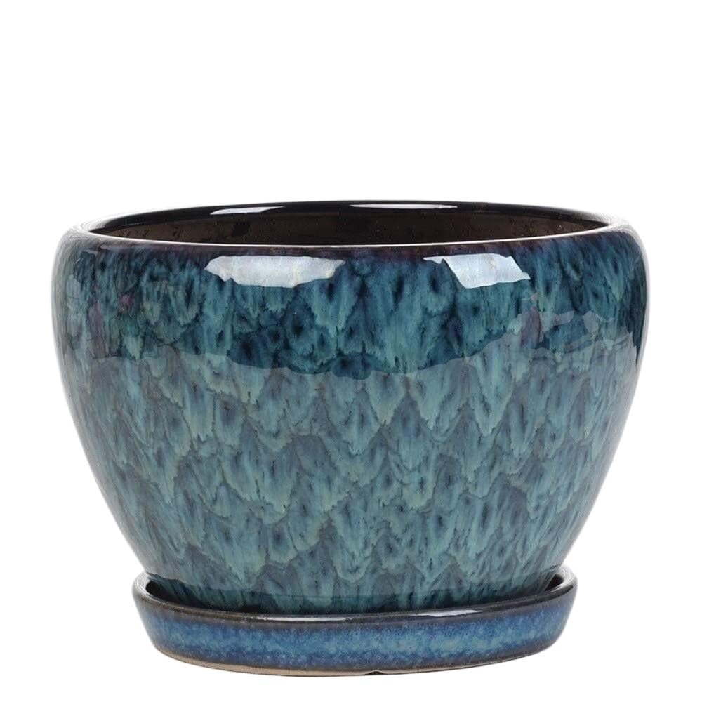 clay pots for plants, Large Peacock Blue Colorful Plant Pot Vintage Classical Indoor Floor Garden Green Plants Cactus Herbs Plants Planting Pot Gardening Landscape Potted ( Color : Blue , Size : CALIB