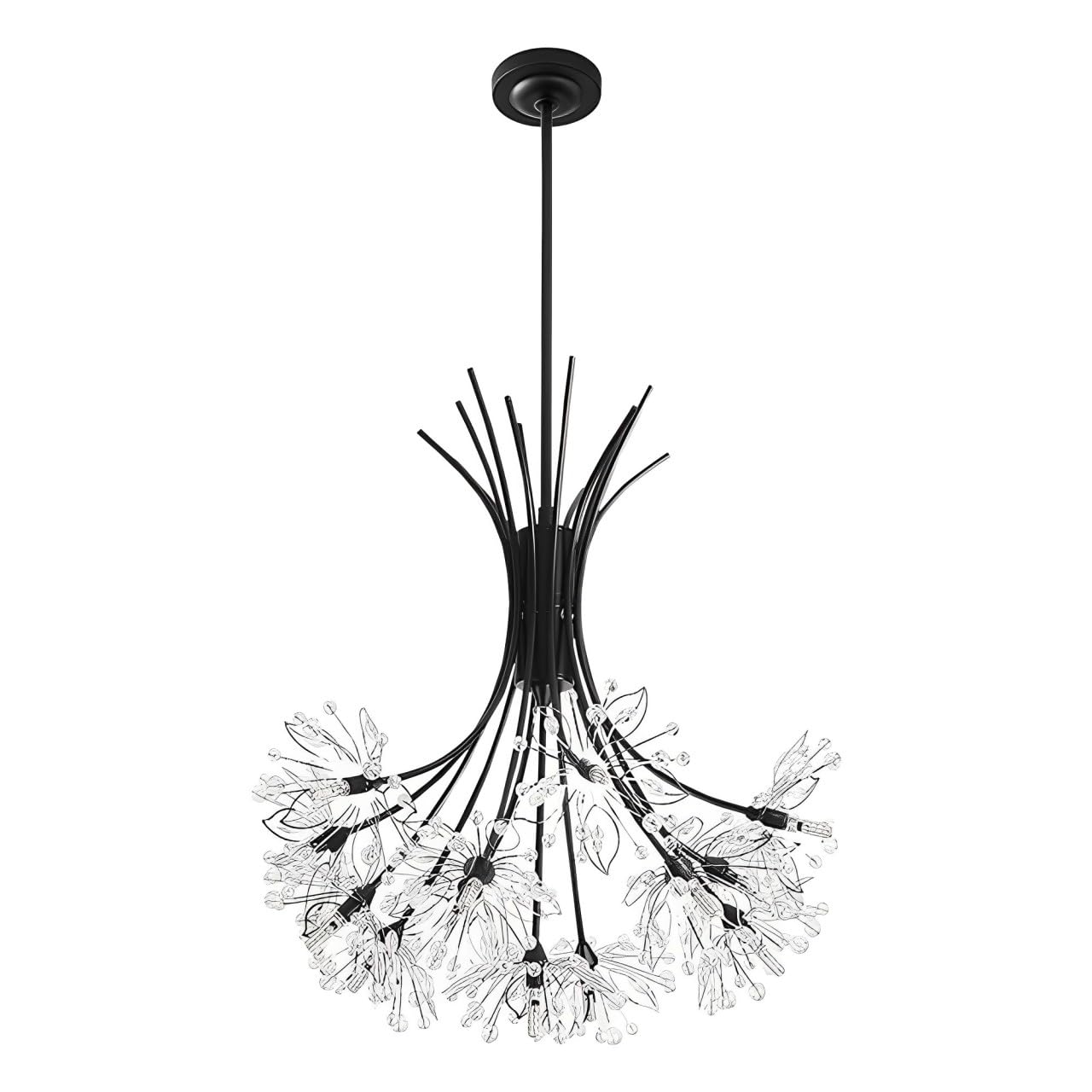 KXEcoLife 13 Lights Modern Crystal Chandelier Dandelion Led Black Firework Light Fixture for Living Room Dining Entryway Hallway Restaurant