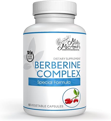 Mila Miamor Berberine Complex HCL 500mg - Suplemento especial de berberina con fruta de melón y hoja de banaba - Sin OMG, fabricado en Estados