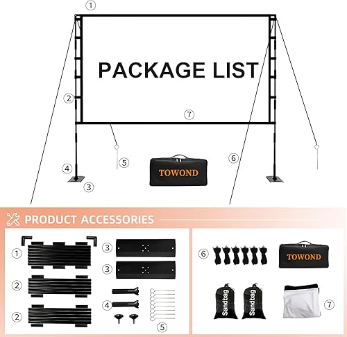 Miniatura 5 de TOWOND Pantalla y soporte de proyector, pantalla de proyector para exteriores de 120 pulgadas para interiores, pantalla de cine portátil 169 4K