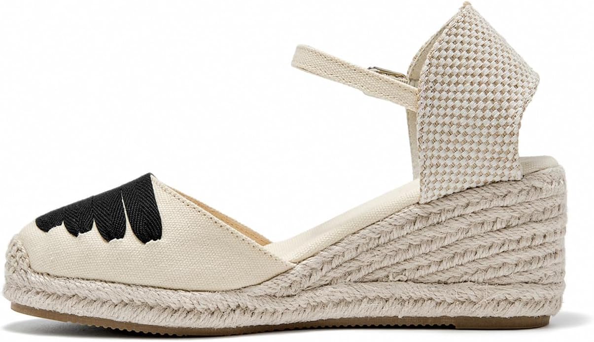 U-lite Womens Espadrille Wedge Sandals Closed Toe Platform Lace Up Ankle Strap Slingback Summer Dress Shoes - Image 2