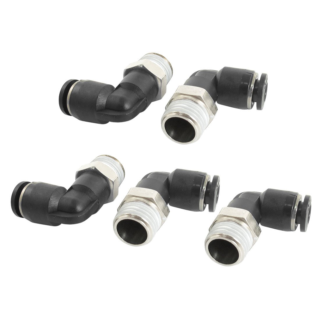 Uxcell Men's Black/Silver Sourcingmap 1/4Bsp To 6Mm Air Pneumatic Elbow Quick Connect Connectors 5Pcs