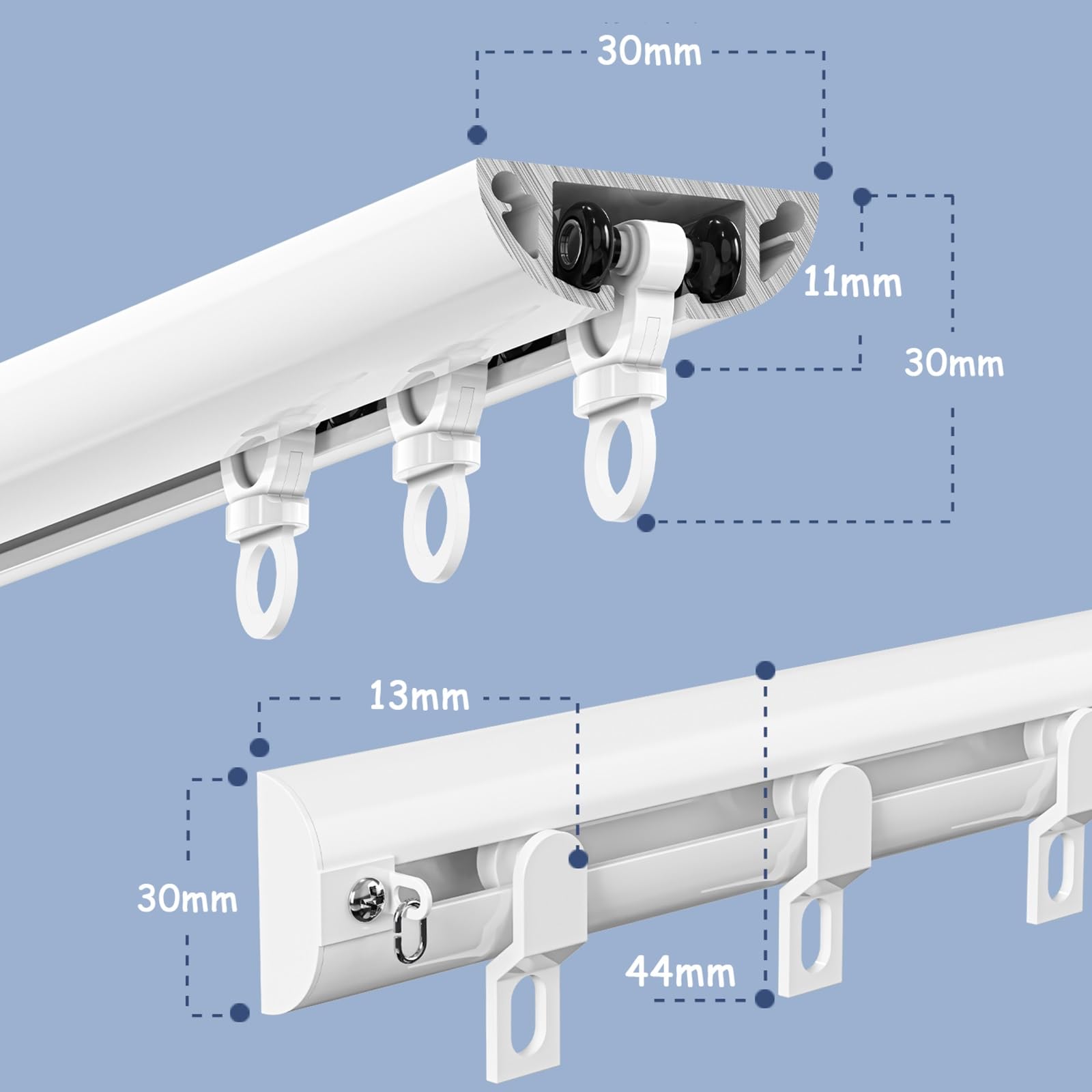 Tringle Rideau Système de Rail de Rideau Extra Fin en Aluminium, pour La Maison/Camping Car/Zone D'intimité, Rails à Rideaux au Plafond/au Mural(White-Wall,4.5m(3 * 1.5m))