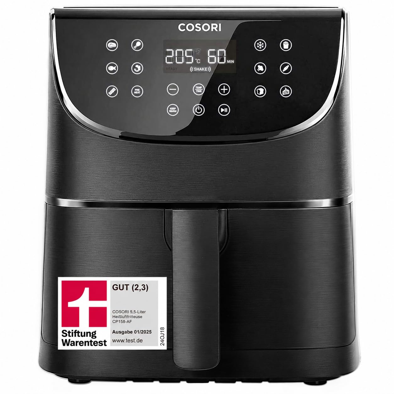 COSORI Heißluftfritteuse Airfryer CP158-AF – 11-in-1, 5,5 L, 1700 W, Shake-Reminder, spülmaschinenfest, Testsieger Stiftung Warentest (Ausgabe 01/2025, Lizenz 24TR46)