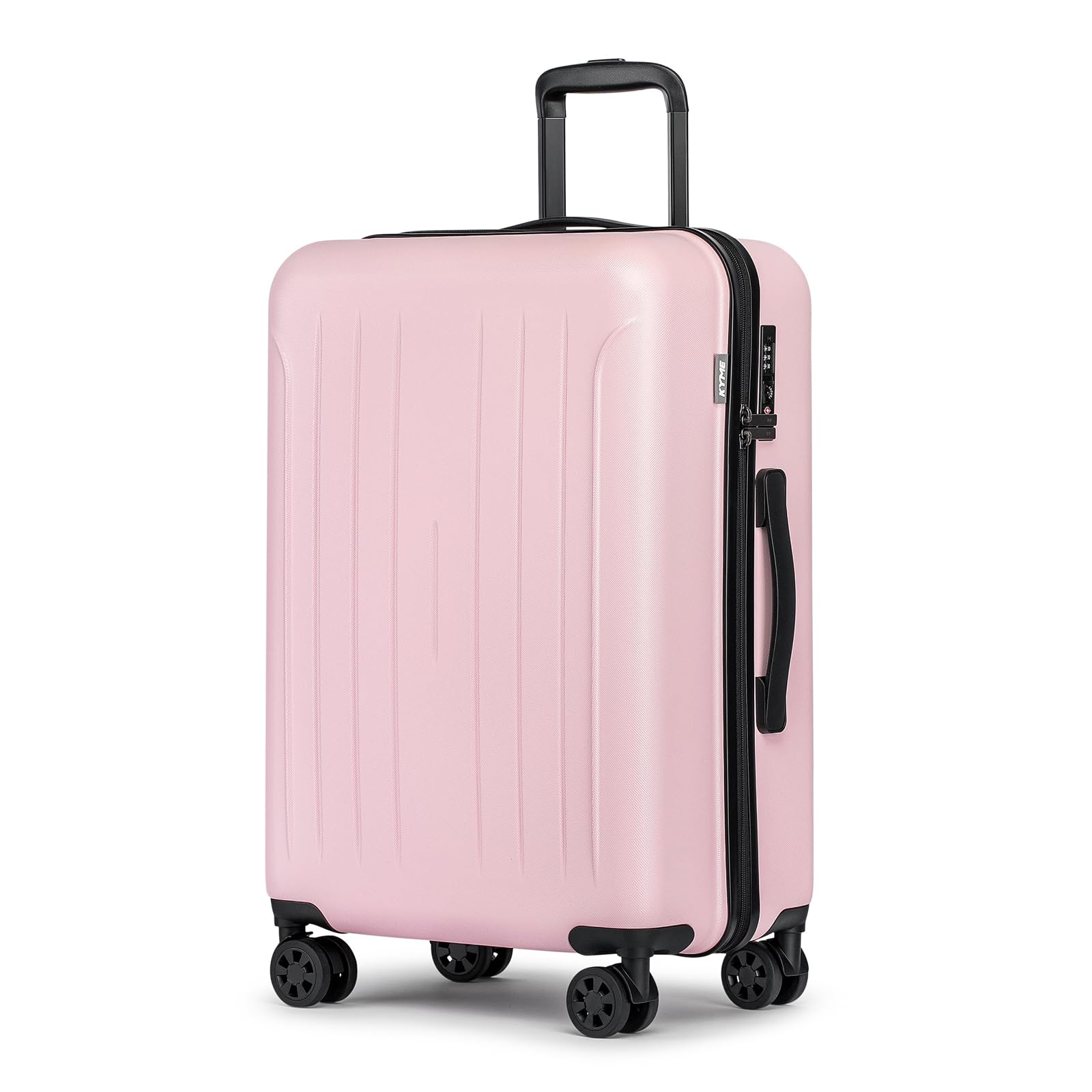 KYME 24-Inch Medium Luggage with Dual 360° Spinner Wheels Hardshell Checked TSA Approved Suitcase for Lightweight Travel (Pink, 24" Checked)