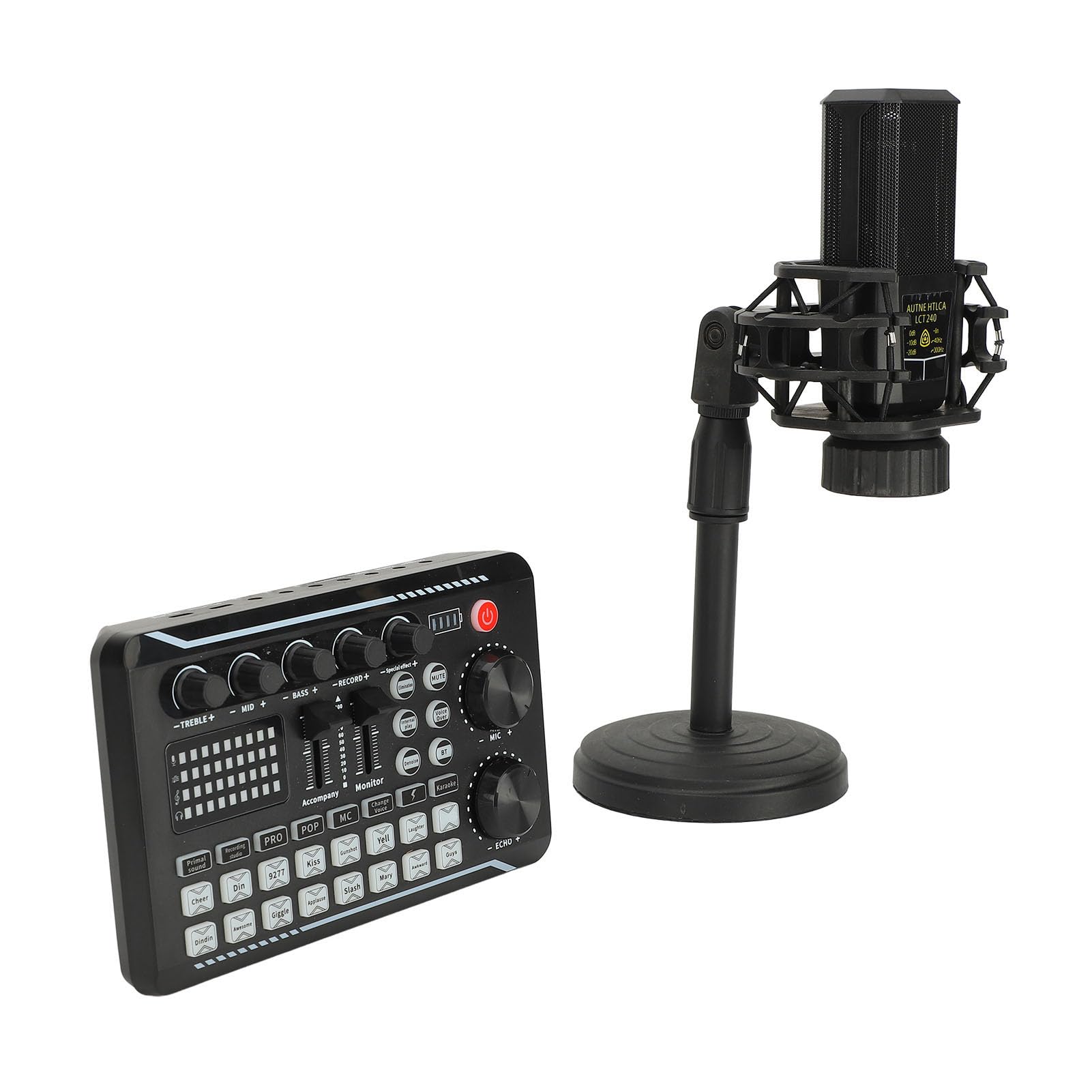 Dpofirs Paquete de Equipo de Podcast Mezclador de Sonido Transparente con Micrófono de Condensador Cardioide para Grabar Transmisión de Canto, Material Plástico Portátil
