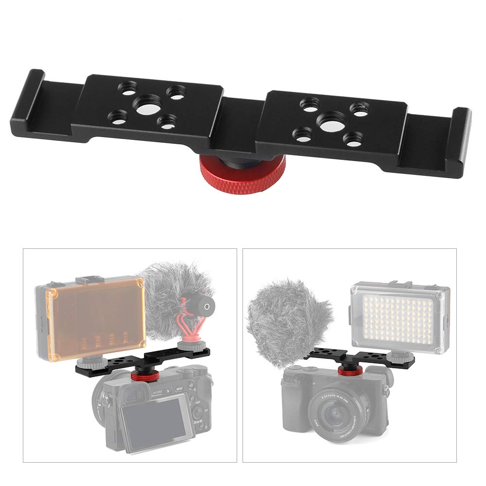 HUNYA Aluminum Triple Cold Shoe Mount Plate Bracket for Camera Microphone LED Light Mounting