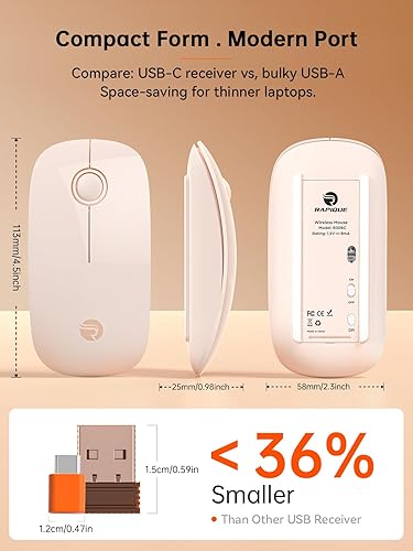 Miniatura 6 de RAPIQUE R306C - Ratón inalámbrico USB C, tipo C 2.4 GHz, mouse portátil para computadora, clic silencioso, ultrafino, DPI de 3 velocidades, duración