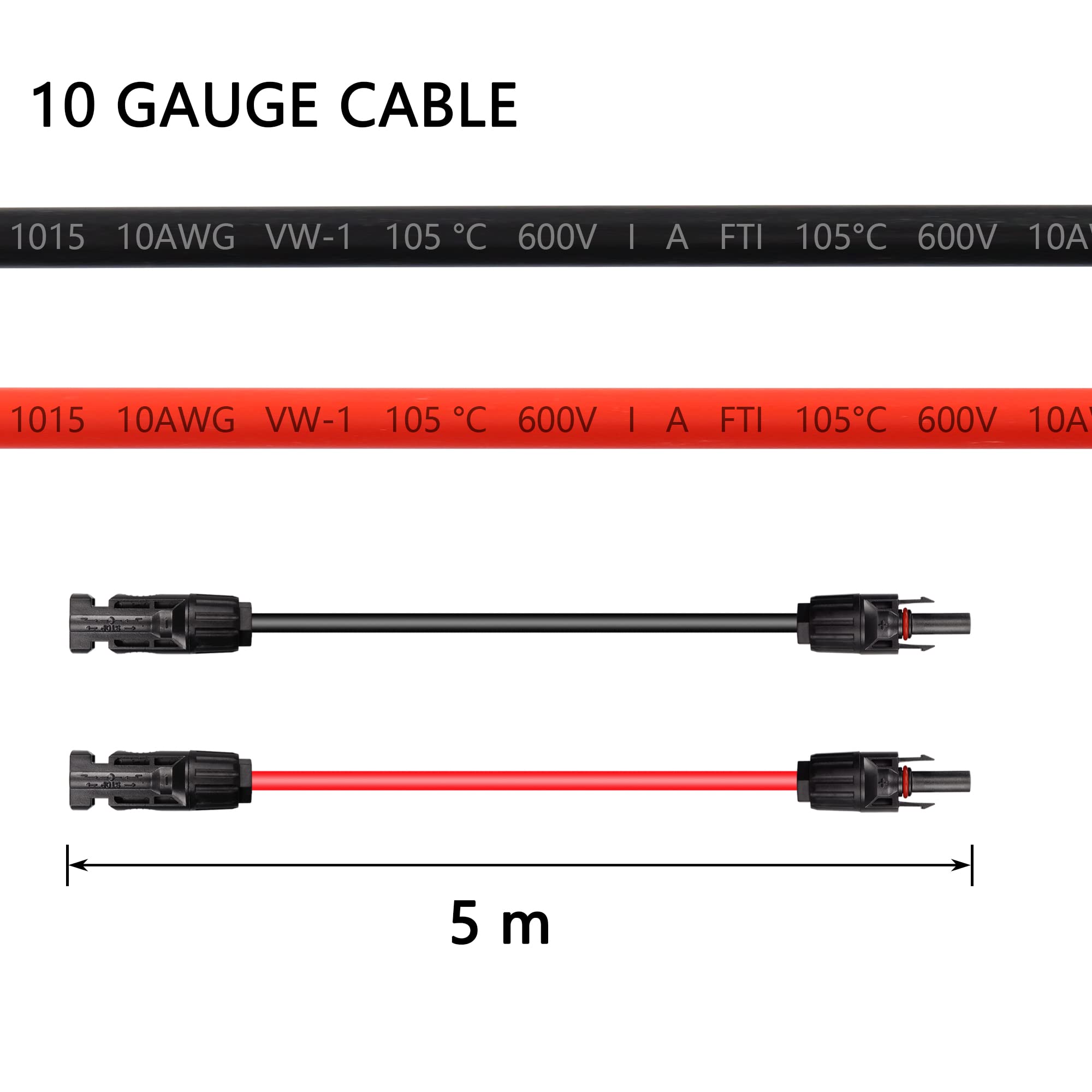 CERRXIAN 10AWG 16FT Cavo di Prolunga per Pannello Solare, 1 Paio di Connettore Solare Maschio a Femmina, Adattatore per Cavo del Pannello Solare per Pannelli Solari